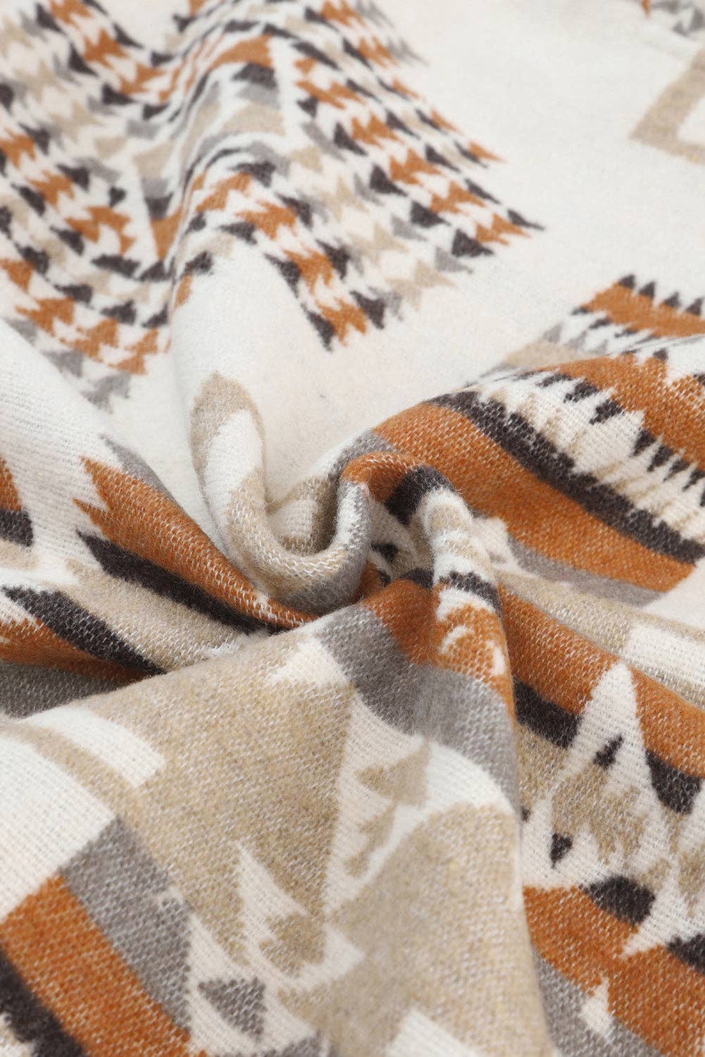 Beige Aztec Print Kangaroo Pocket Half-Zip Hoodie: Beige / 100%Polyester / M
