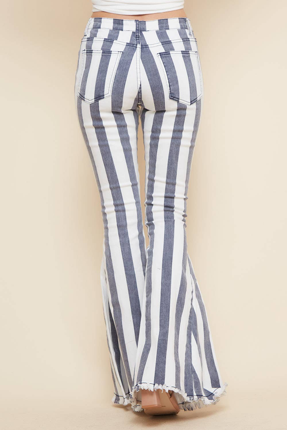 SIP6106C GREY STRIPE WESTERN DENIM BELL BOTTOMS: