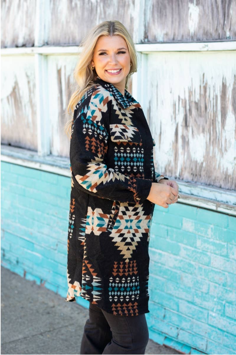 WESTERN AZTEC PATTERN LONG JACKET