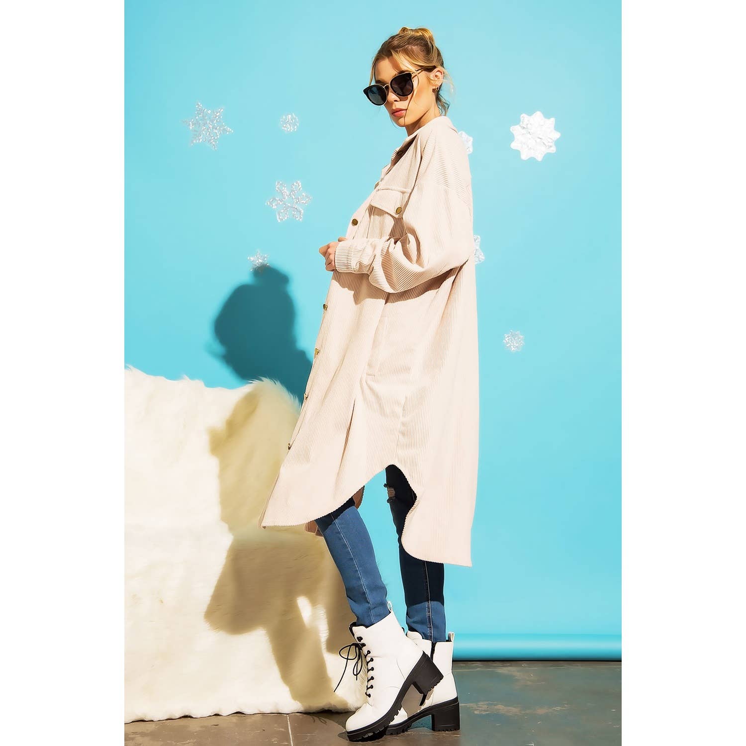 LONG CORDUROY BUTTON DOWN SHIRT JACKET SHACKET