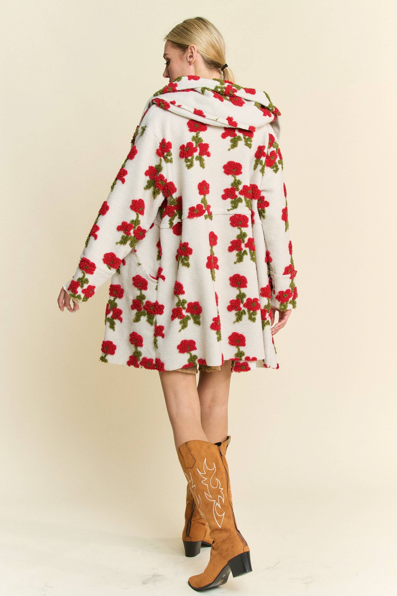 FLORAL POCKET CHUNKY BUTTON FRONT HOODIE JACKET