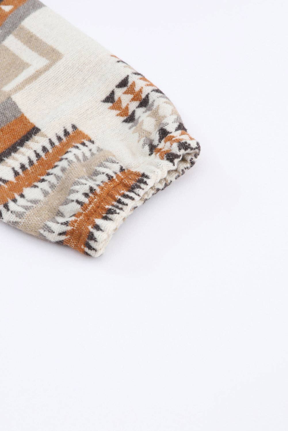 Beige Aztec Print Kangaroo Pocket Half-Zip Hoodie: Beige / 100%Polyester / M