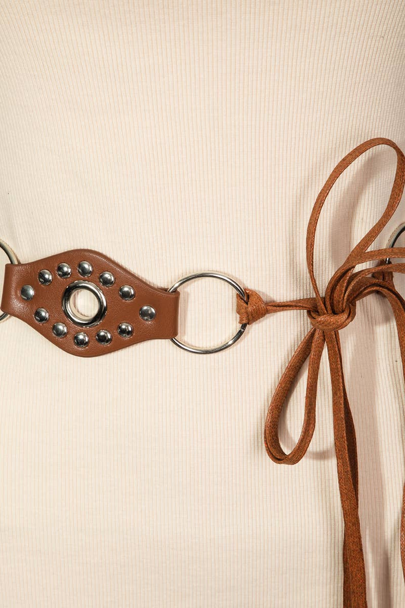 Faux Leather Studded Concho Chain Fashion Belt: BR