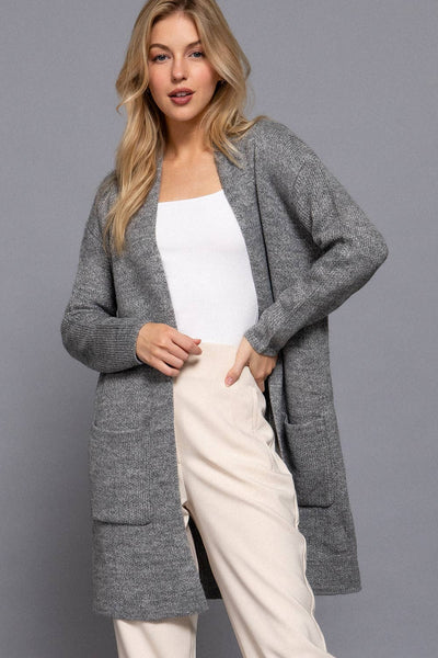 Long Sleeve with Pocket Open Sweater Cardigan: HGY-h grey