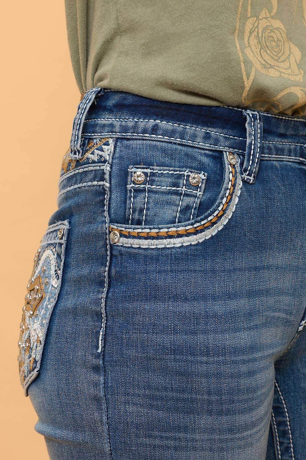 WT-781 BOOTCUT STRETCHY WOMEN'S BLING JEANS WESTFIELD EAGLE : MID SAND WASH