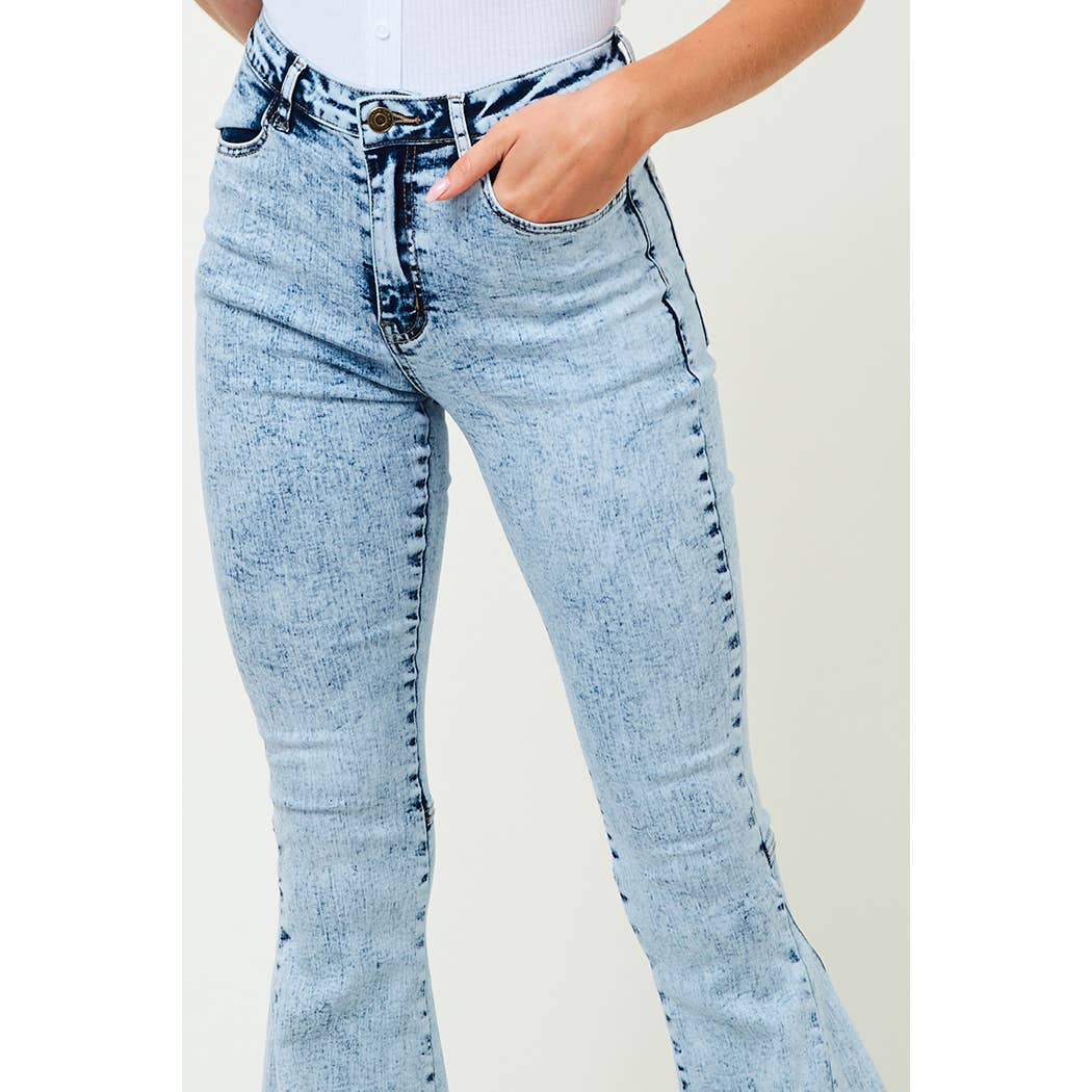 SIP6138A WESTERN LT DENIM ACID WASHED FLARES BELL BOTTOMS: