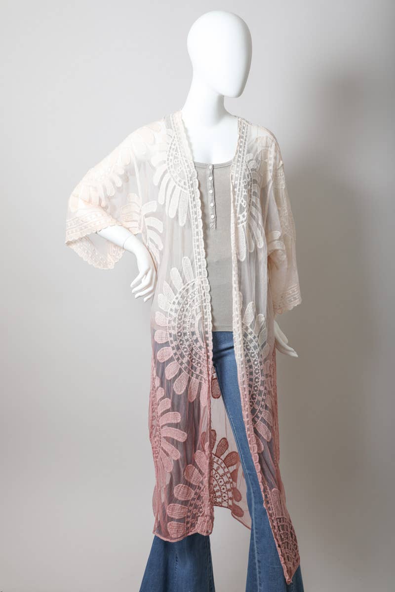 ☀️ Boho Chic Ombre Lace Kimono ONE SIZE- Perfect Beach Cover-Up
