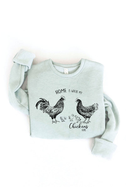 HOME IS WHERE MY CHICKENS ARE  Graphic Sweatshirt: VINTAGE WHITE LONG SLEEVE