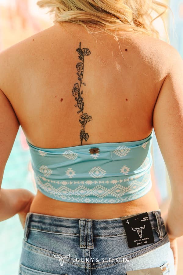 Turquoise Ivory Aztec Printed Strapless Bandana Top
