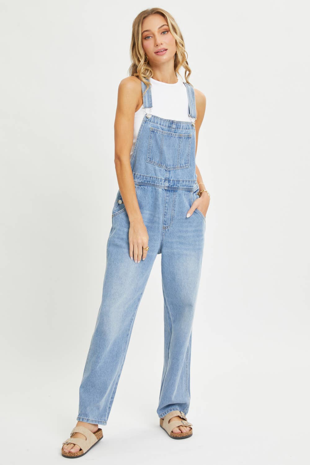 DENIM ADJUSTABLE STRAPS OVERALLS: DENIM Contemporary