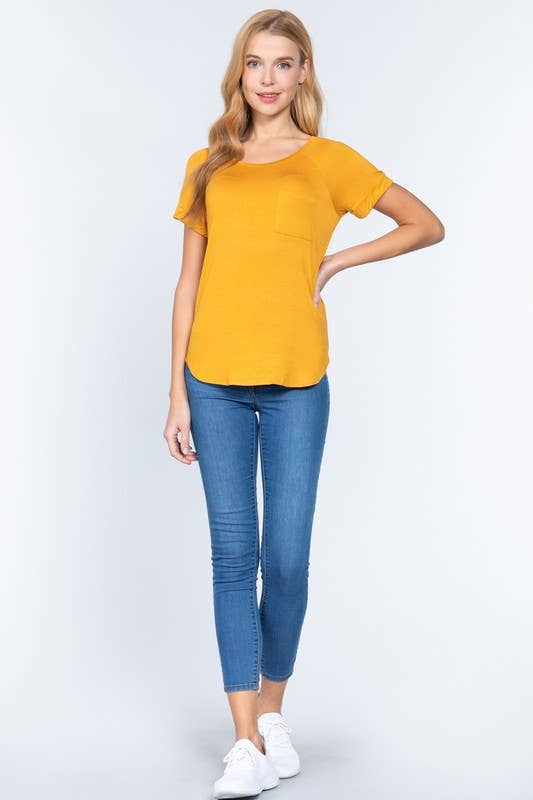 Short Raglan Sleeve Round Neck with pocket