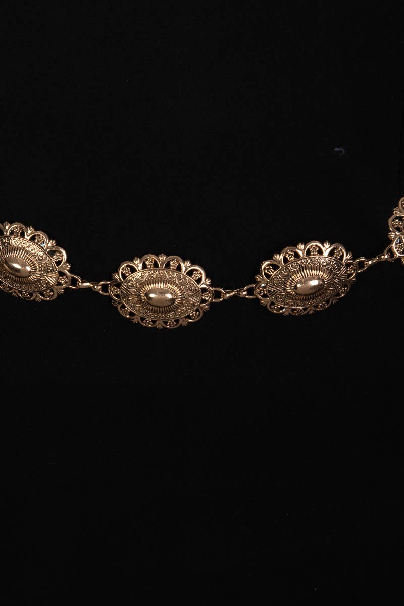 Ornate Floral Oval Disc Chain  Belt: G
