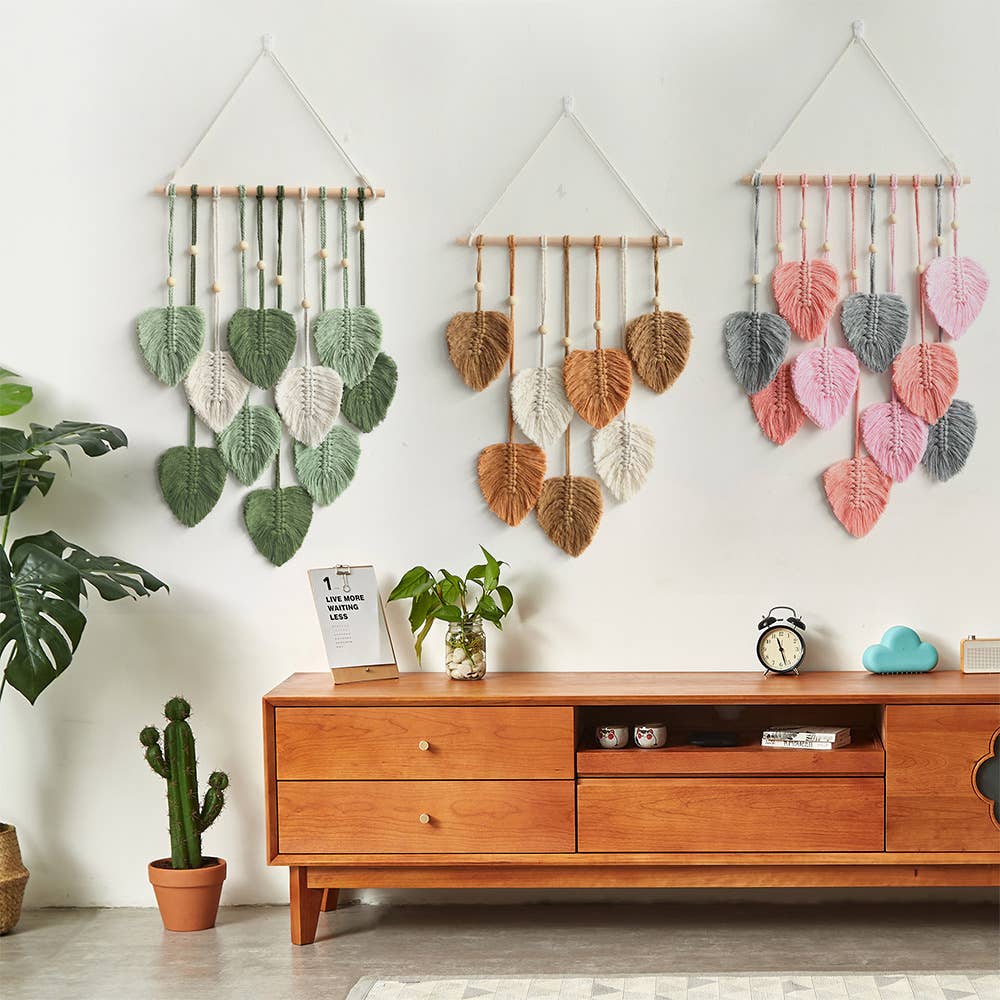Colourful Leaf Macrame Wall Hanging: Pink
