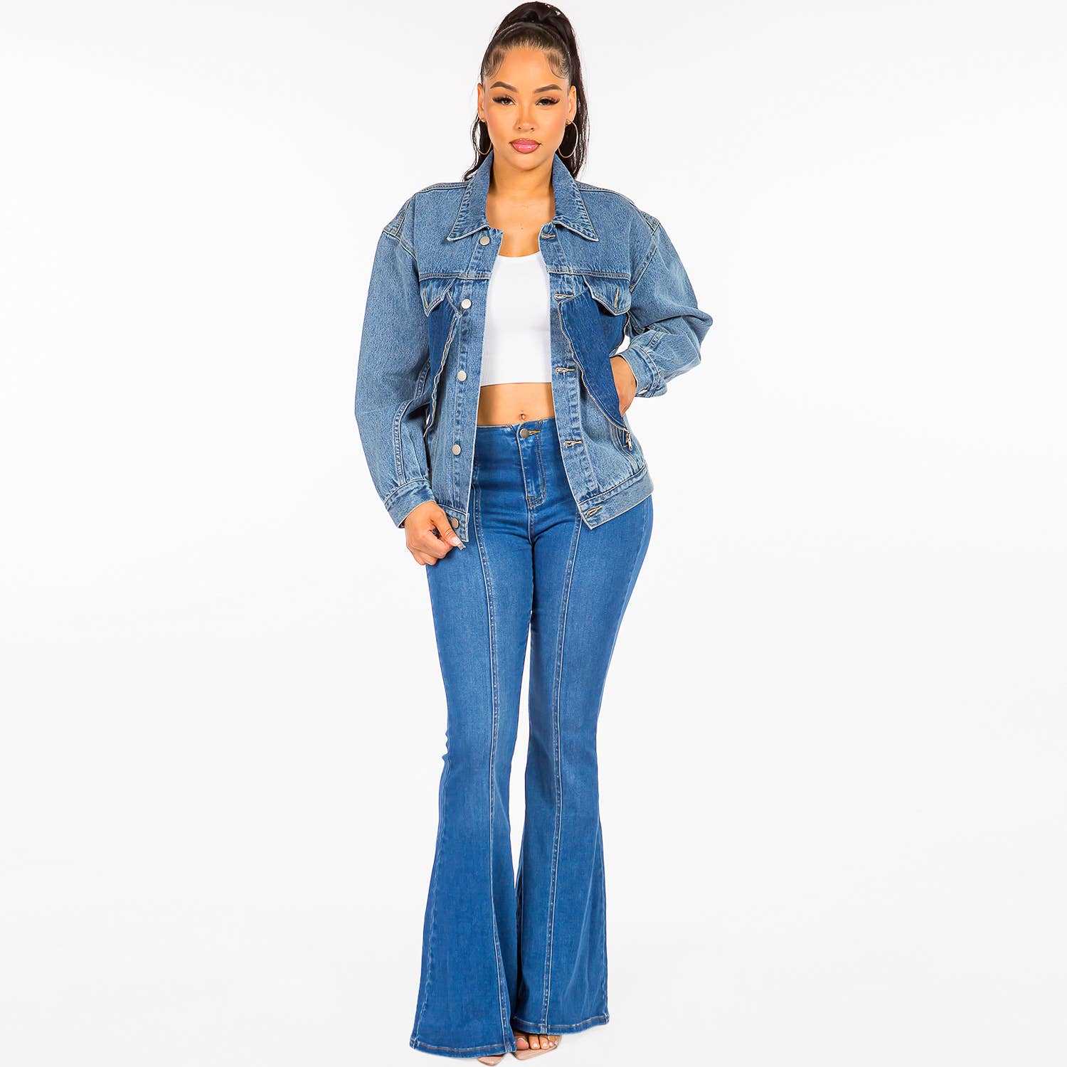 HIGH WAIST PULL ON FLARE JEANS-RJB20652: