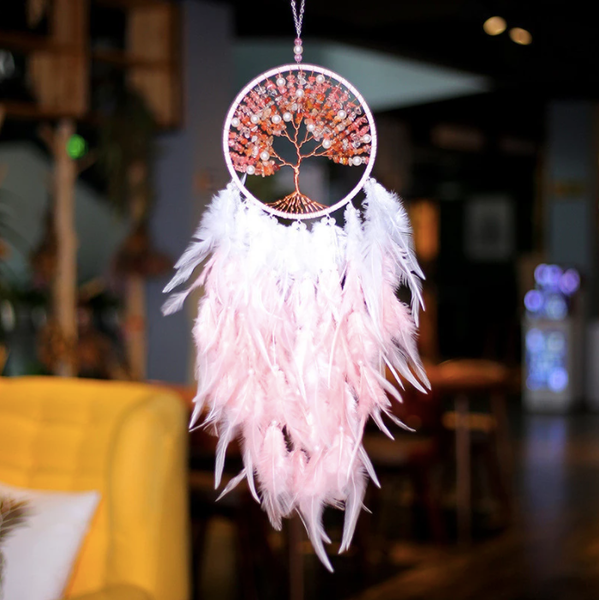 Modern Handmade Beaded Dreams Catcher: Pink