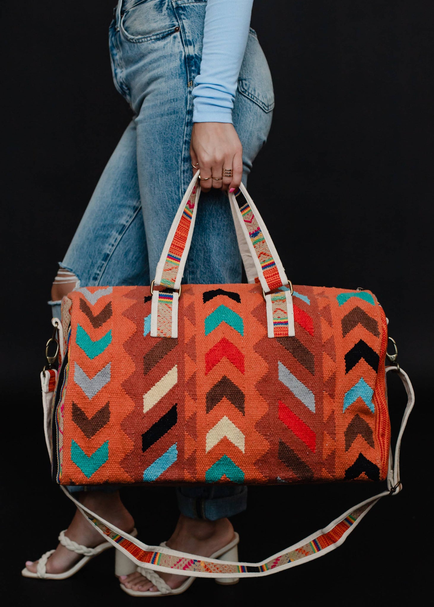 Orange & Multicolored Aztec Duffel