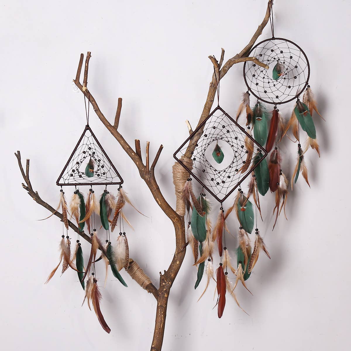 Geometric Boho Dreamcatcher with Feathers: Square