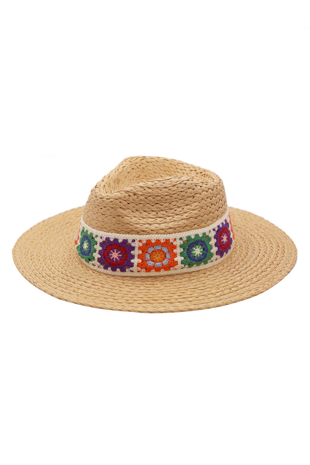 Floral Crochet Band Straw Hat: BE