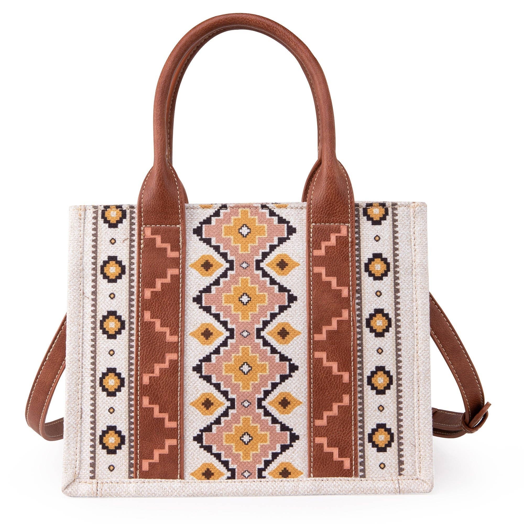 WG2202-8120S  Wrangler Southwestern  Print Small Canvas Tote/Crossbody - Coffee: Coffee