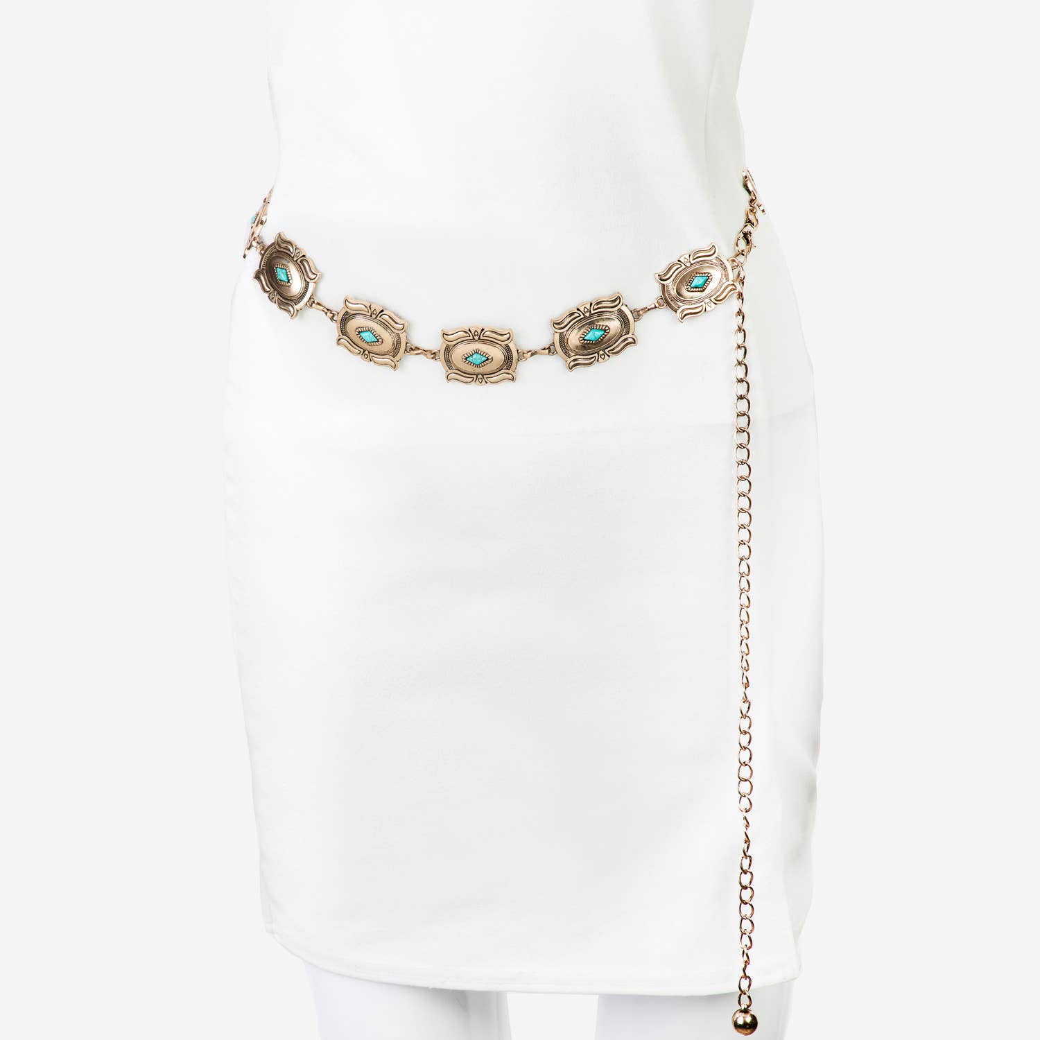 Rectangle Concho Chain Belt: S