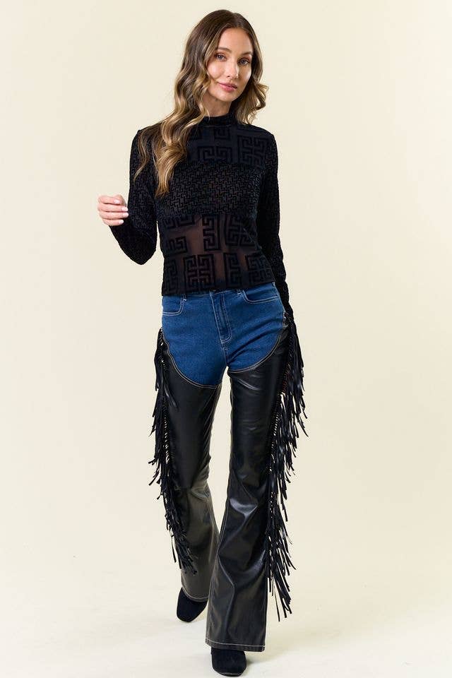BLOCK MESH MOCK NECK TOP