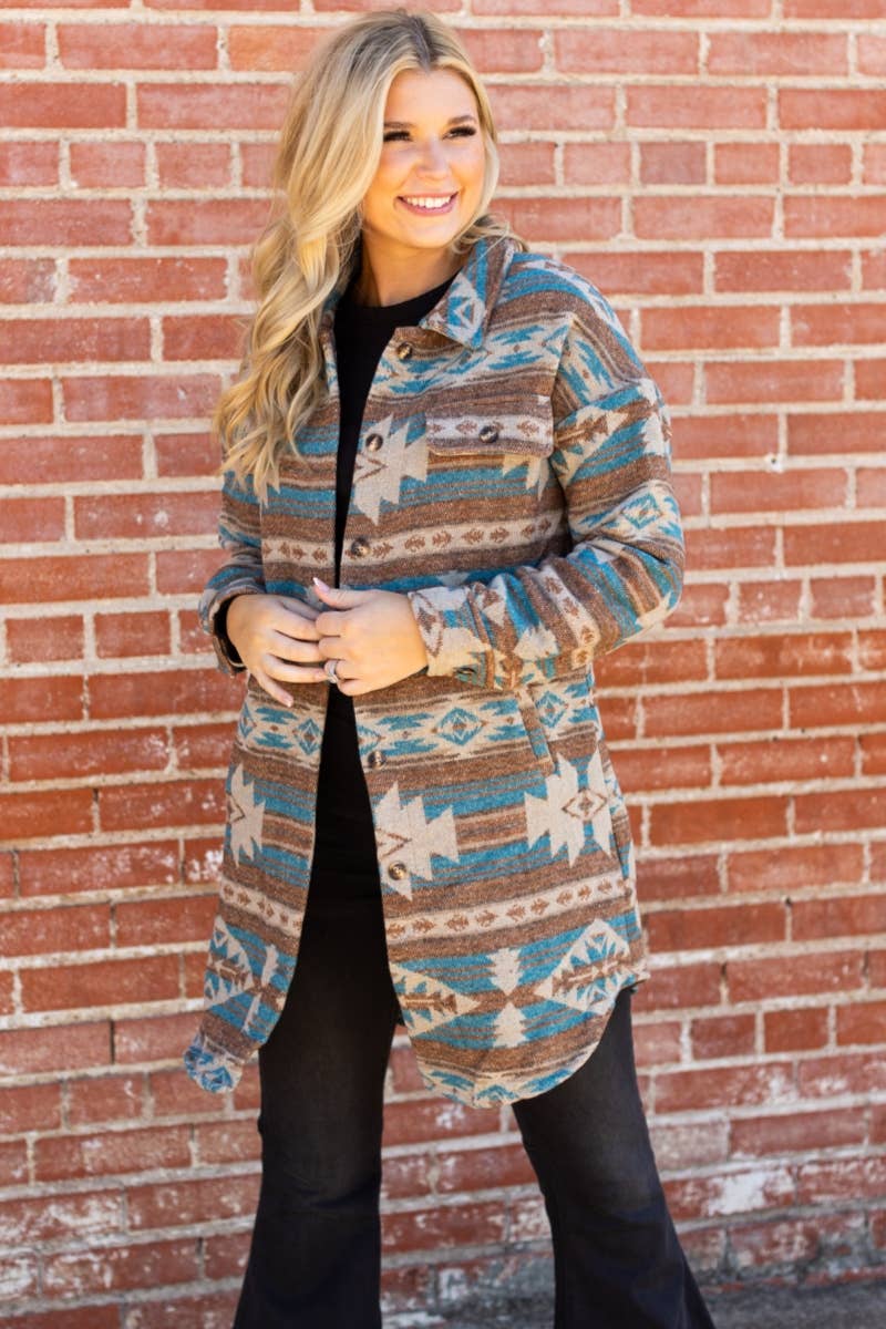 WESTERN AZTEC PATTERN LONG JACKET