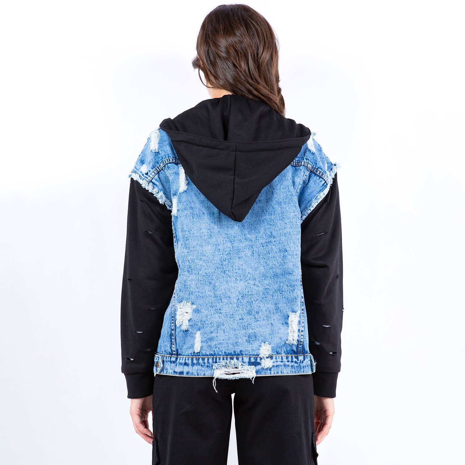 HYBRID HOODIE DENIM JACKETS-RJK9243: BLUE/BLACK