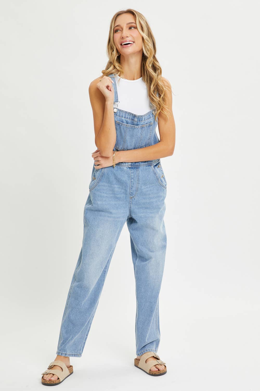 DENIM ADJUSTABLE STRAPS OVERALLS: DENIM Contemporary