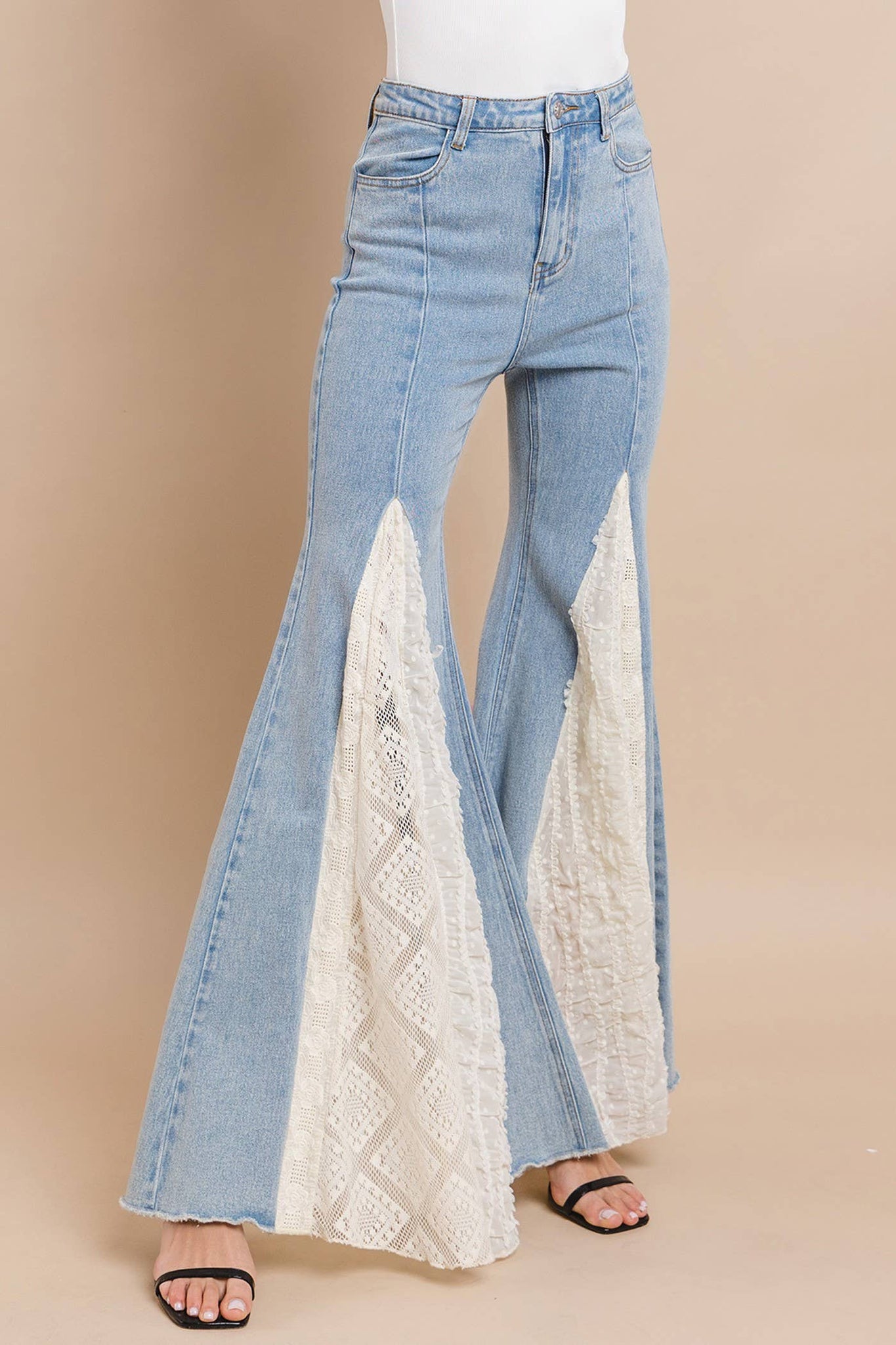 LACE DETAIL WIDE LEG JEANS 2481PIB LIGHT DENIM: LIGHT DENIM