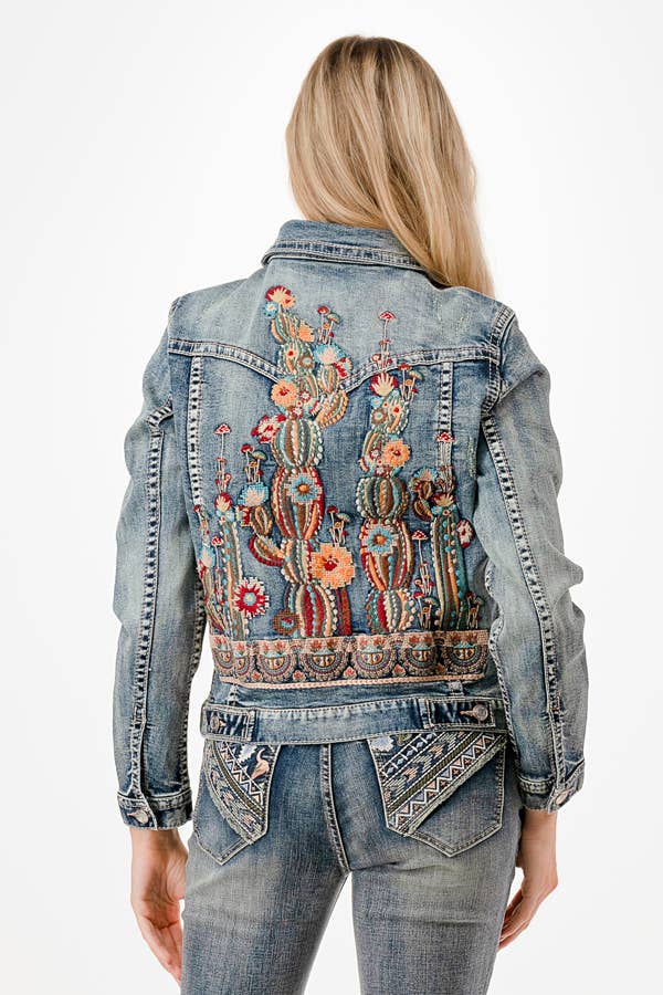Floral Embroidery Detail Denim Jacket  | TE-61880: