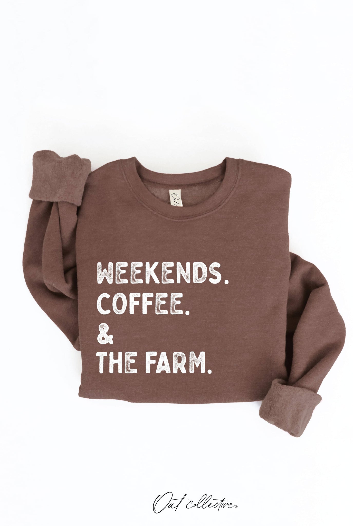 WEEKENDS COFFEE AND THE FARM Graphic Sweatshirt  : CHOCOLATE