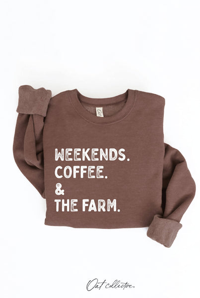 WEEKENDS COFFEE AND THE FARM Graphic Sweatshirt  : CHOCOLATE