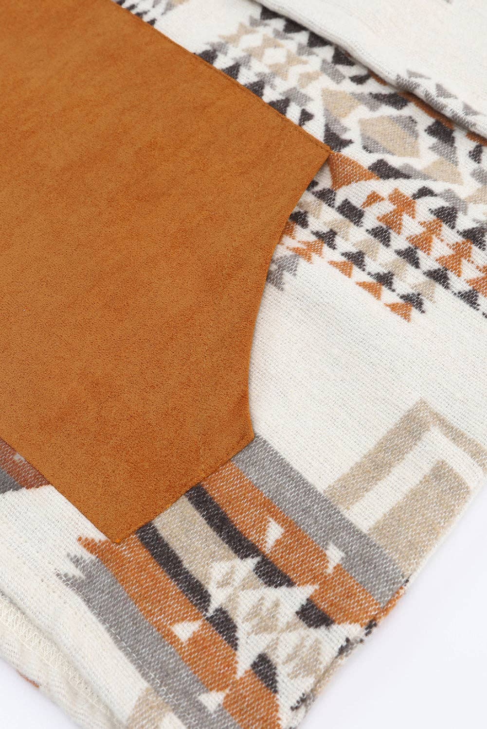 Beige Aztec Print Kangaroo Pocket Half-Zip Hoodie: Beige / 100%Polyester / M