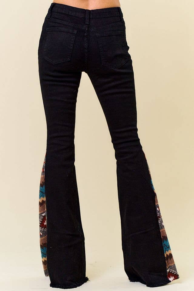 SIP6106O FLARE BLACK DENIM WITH INSERT PRINT CONTRAST