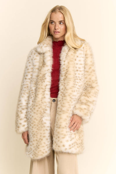 TRICOLOR FAUX FUR COAT: LEOPARD/TAUPE