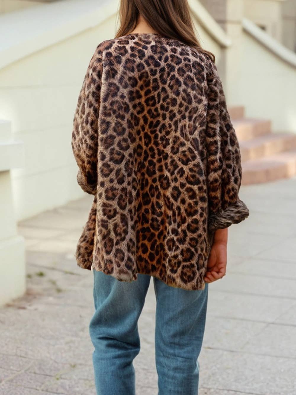Leopard Open Casual Cardigan: Brown