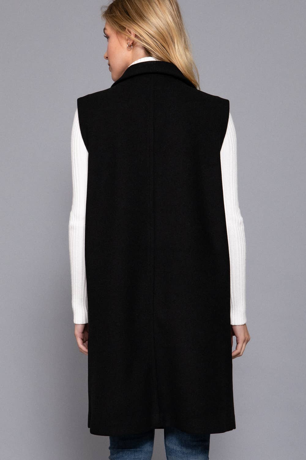 Sleeveless Notched Collar Soft Open Vest: