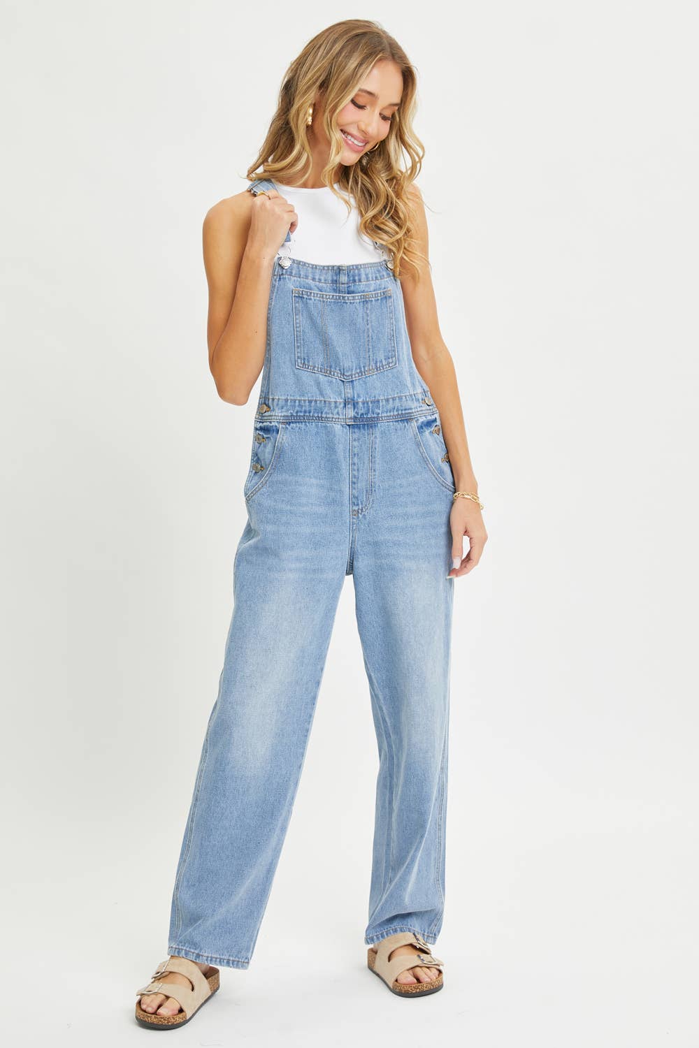 DENIM ADJUSTABLE STRAPS OVERALLS: DENIM Contemporary