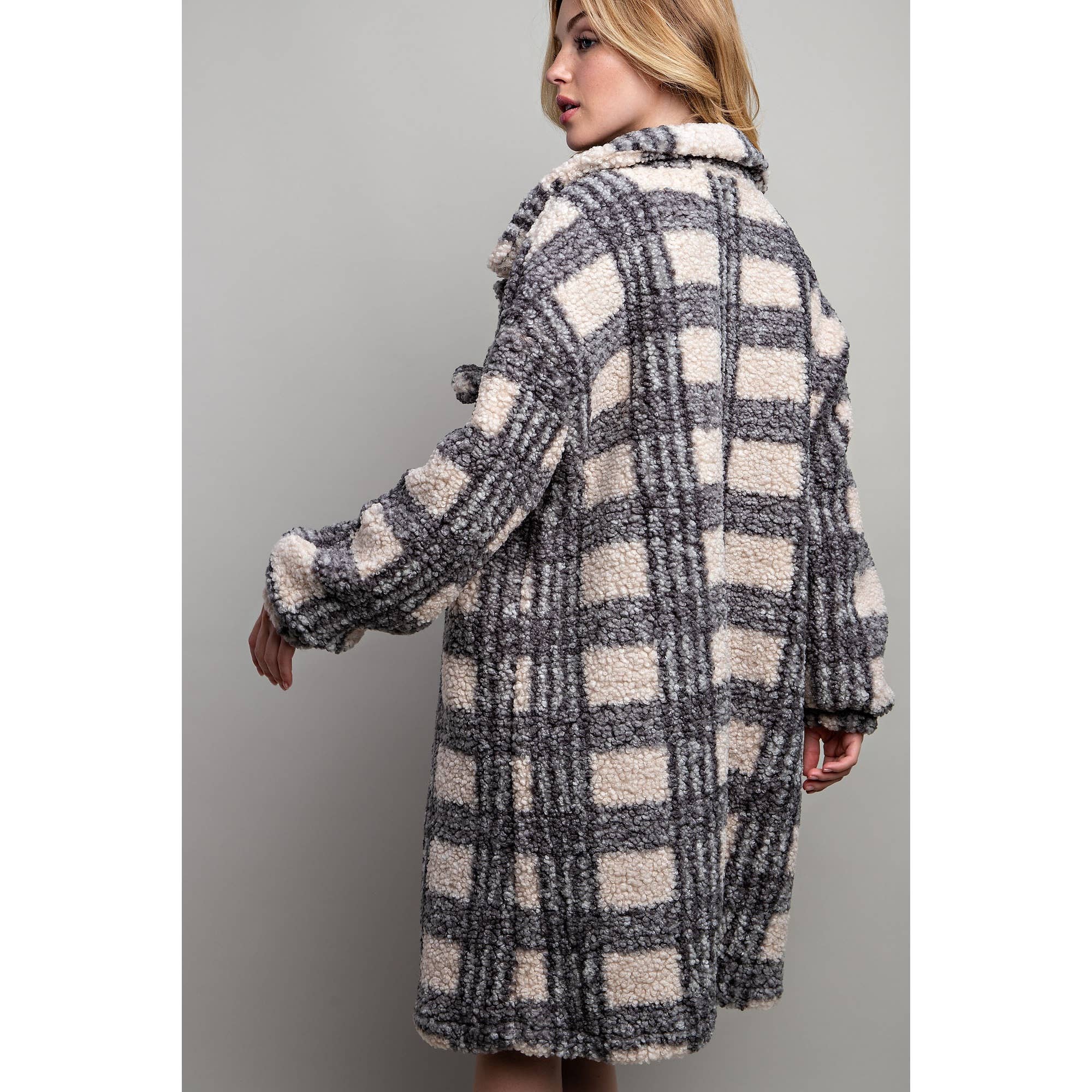 PLAID TEDDY OVERSIZE JACKET:Navy