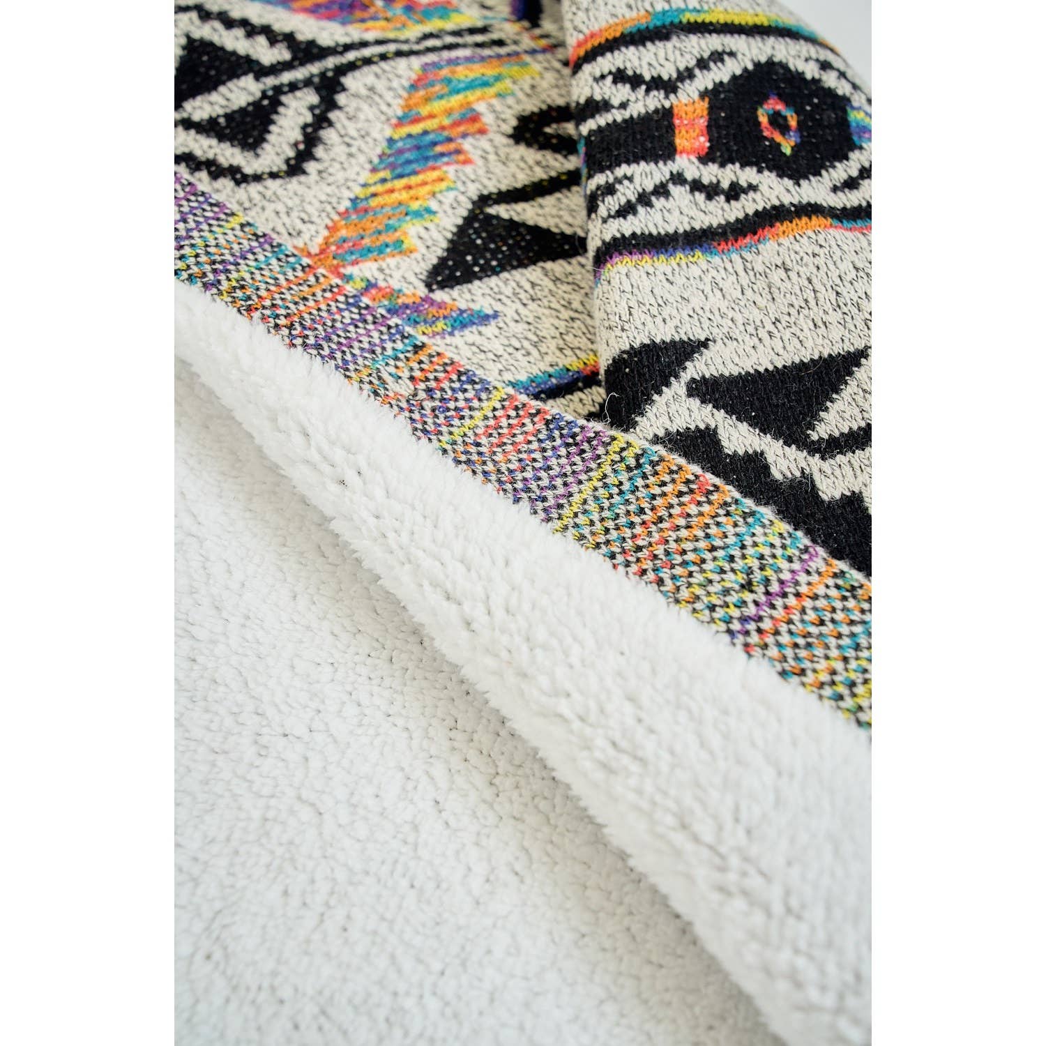 Rainbow Aztec Long Sleeve Hooded Sweater Cardigan: OATMEAL MULTI