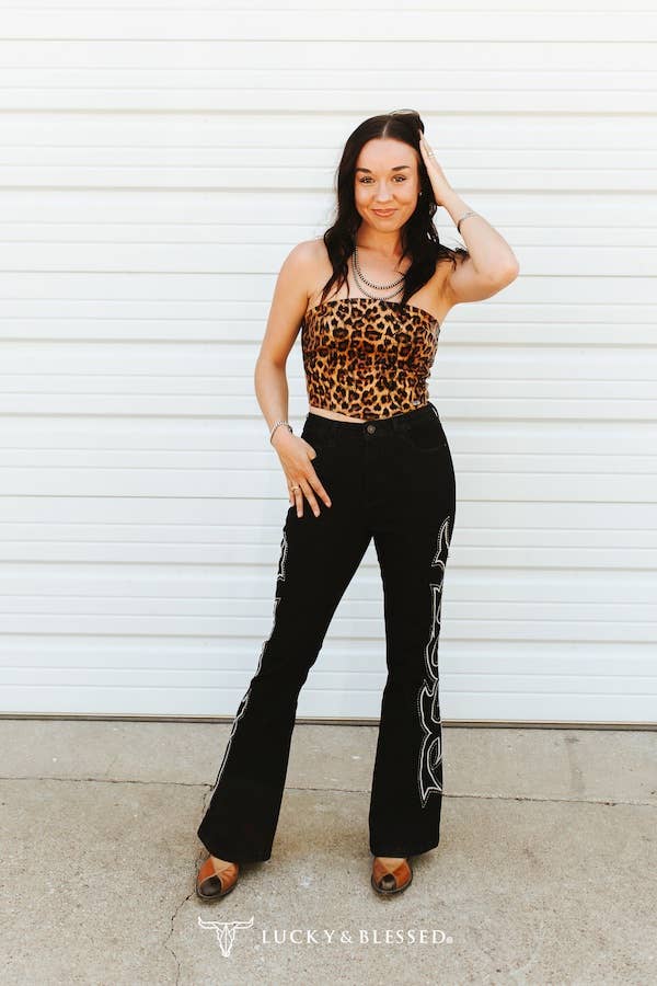 Black Boot Stitch Embroidery Jeans Inseam 32in
