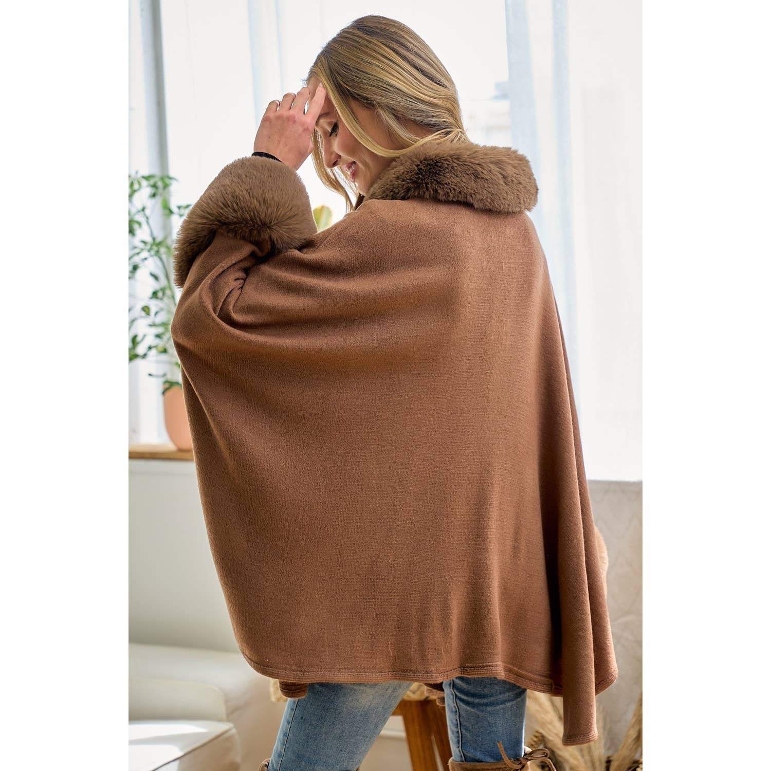 Solid Faux Fur Coat: MOCHA