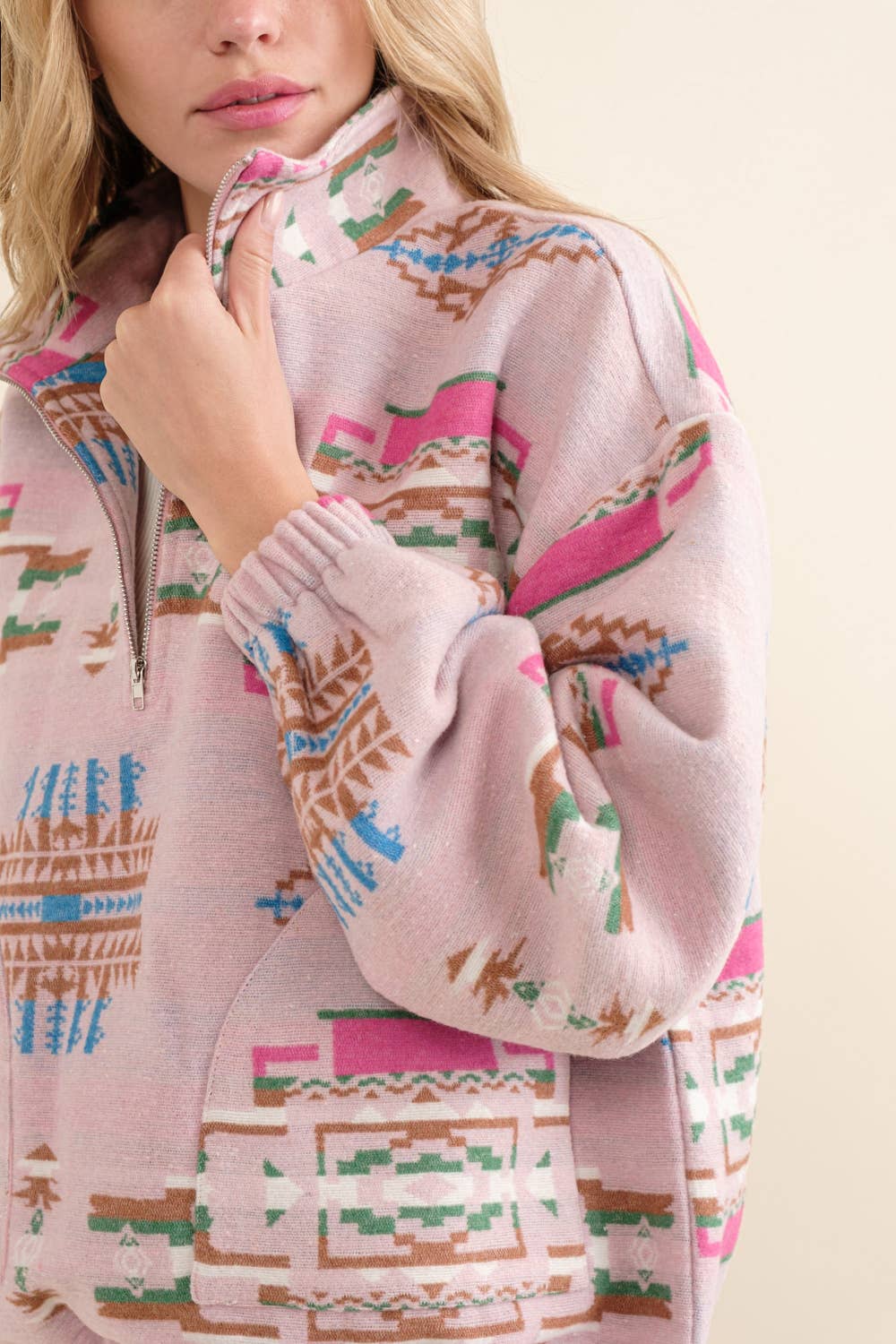 32626J - Aztec Soft Brushed Pullover Fleece: PINK