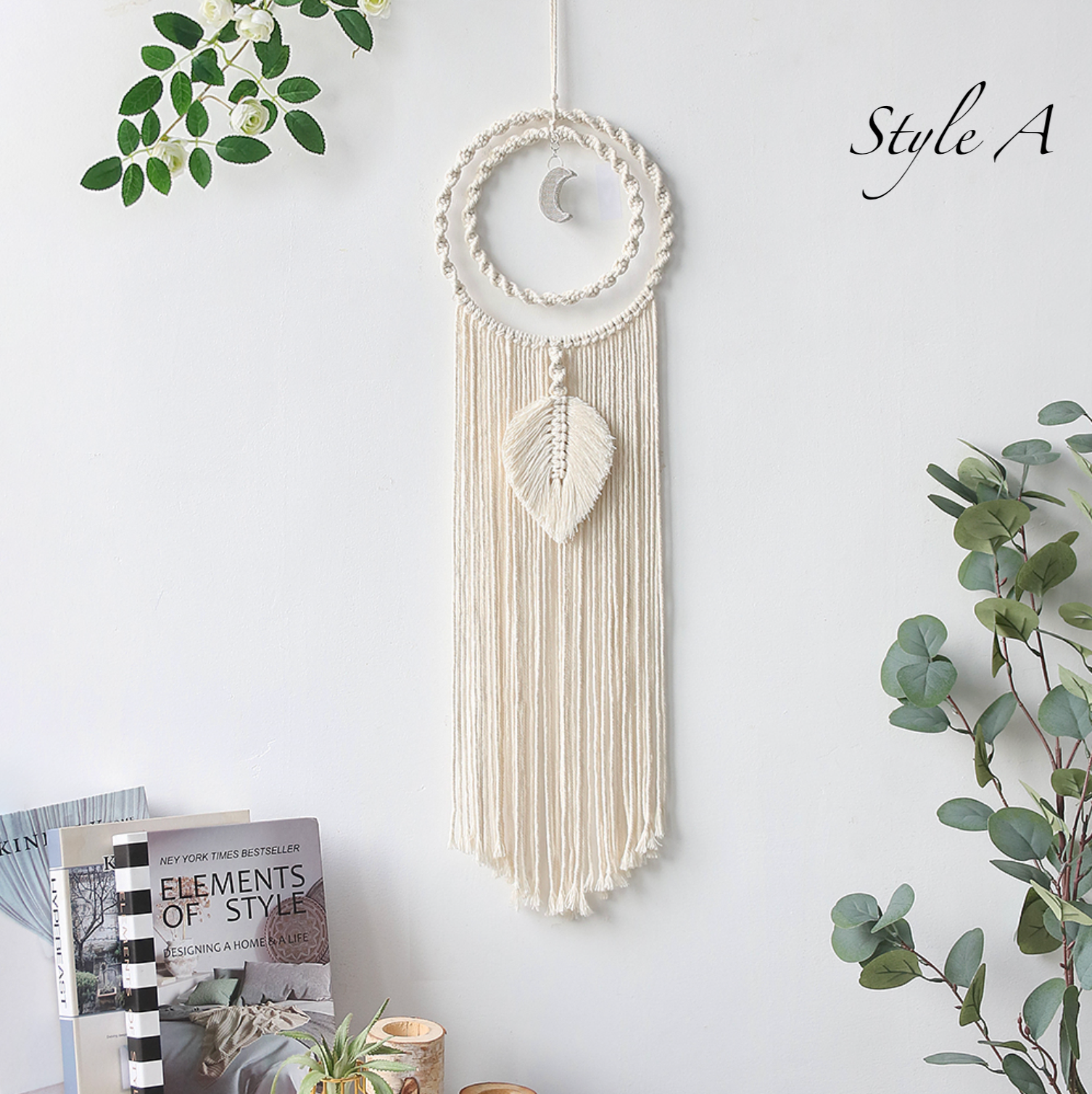 Bohemian Macrame Moon Sun Dreamcatcher: Style A