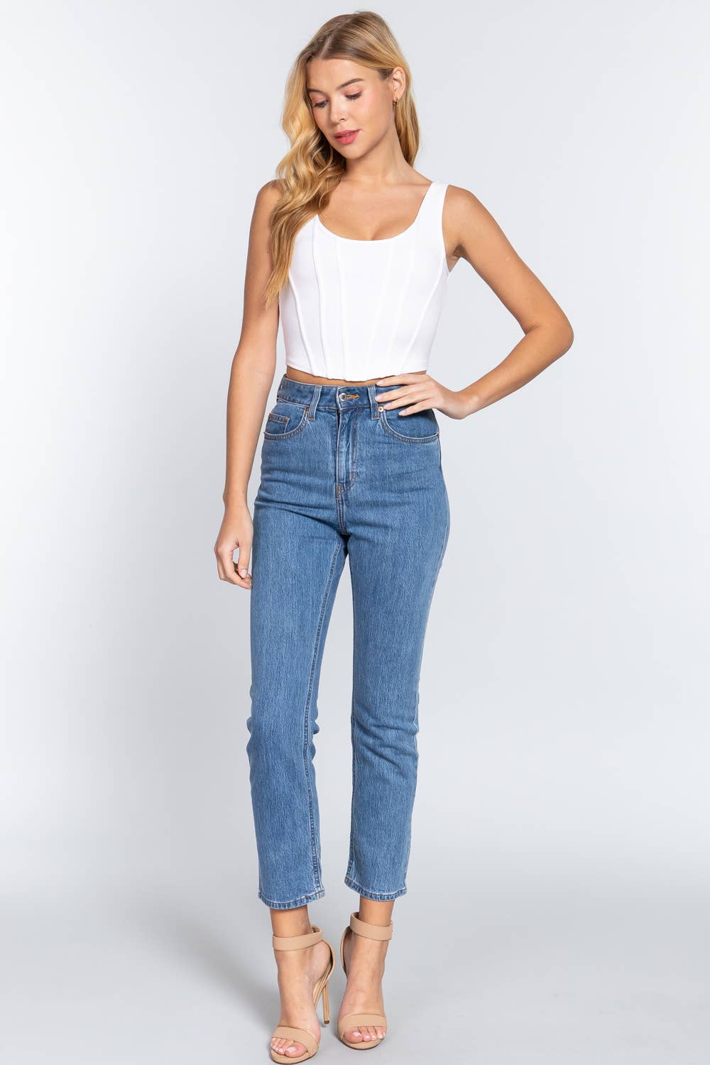 Sleeveless Curved Hem Lined Detail Knit Top