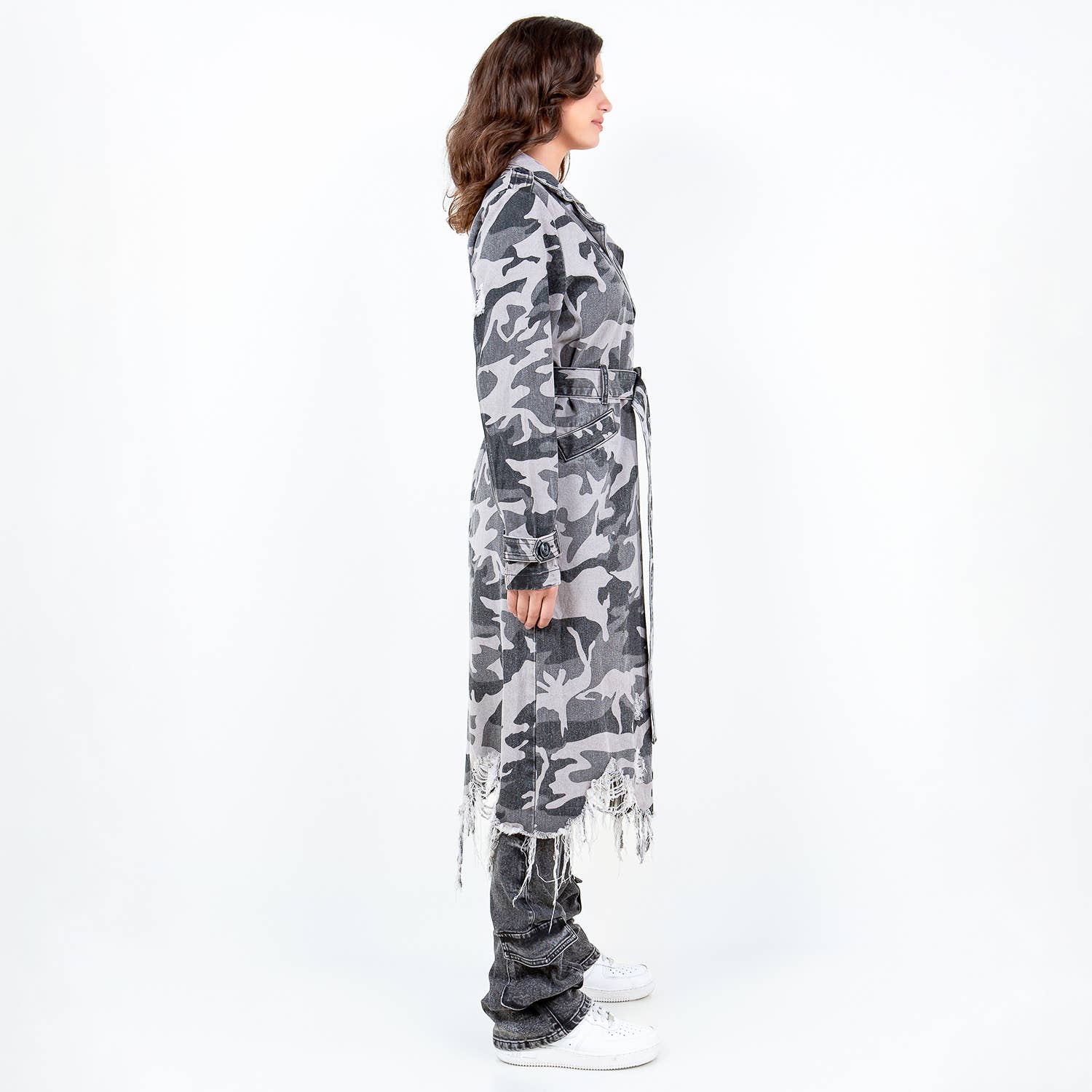 GRAY CAMOUFLAGE TRENCH COAT GREY CAMO