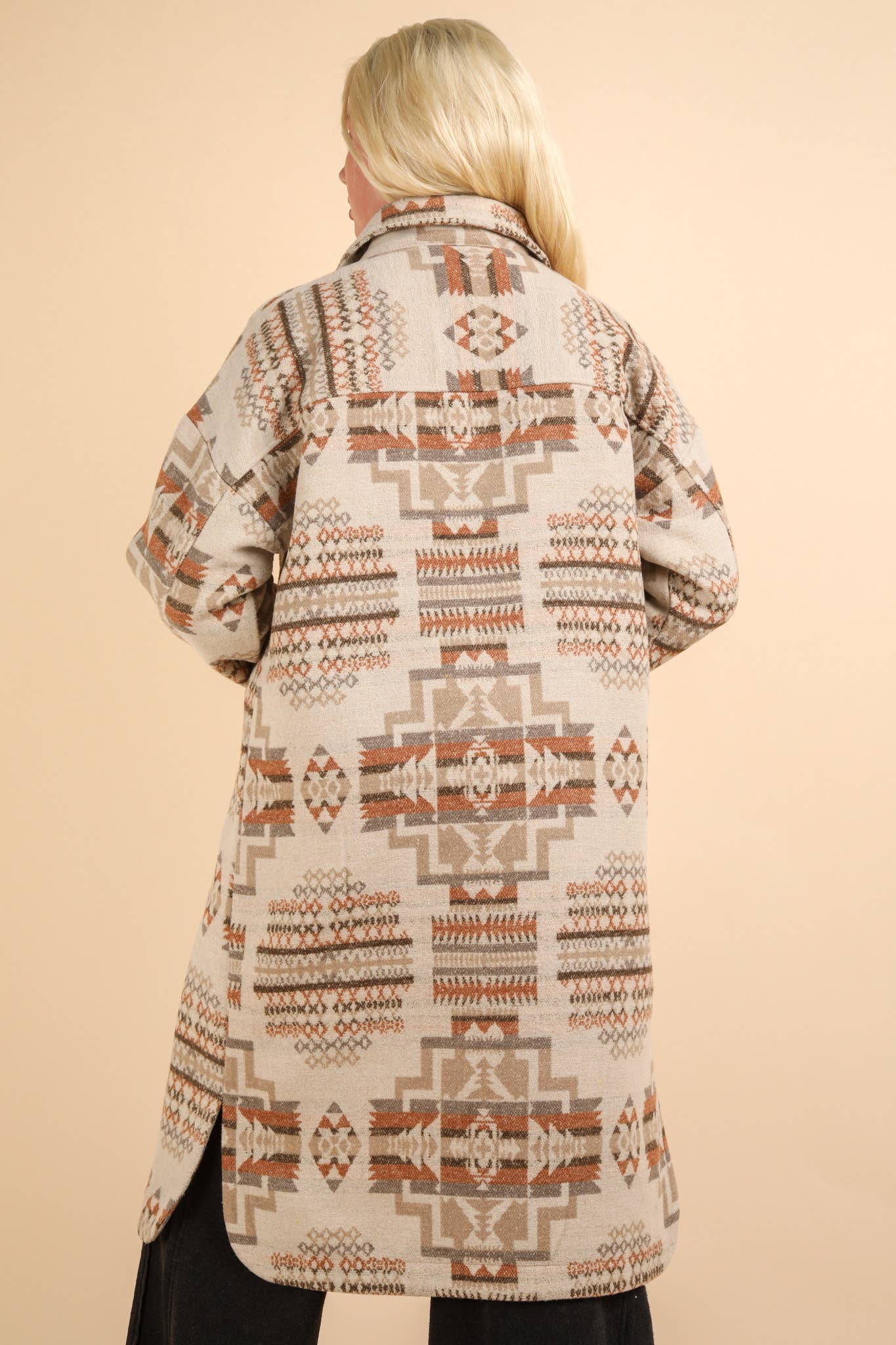 Aztec & Plaid Printed Shacket Jacket Coat: MOCHA MIX