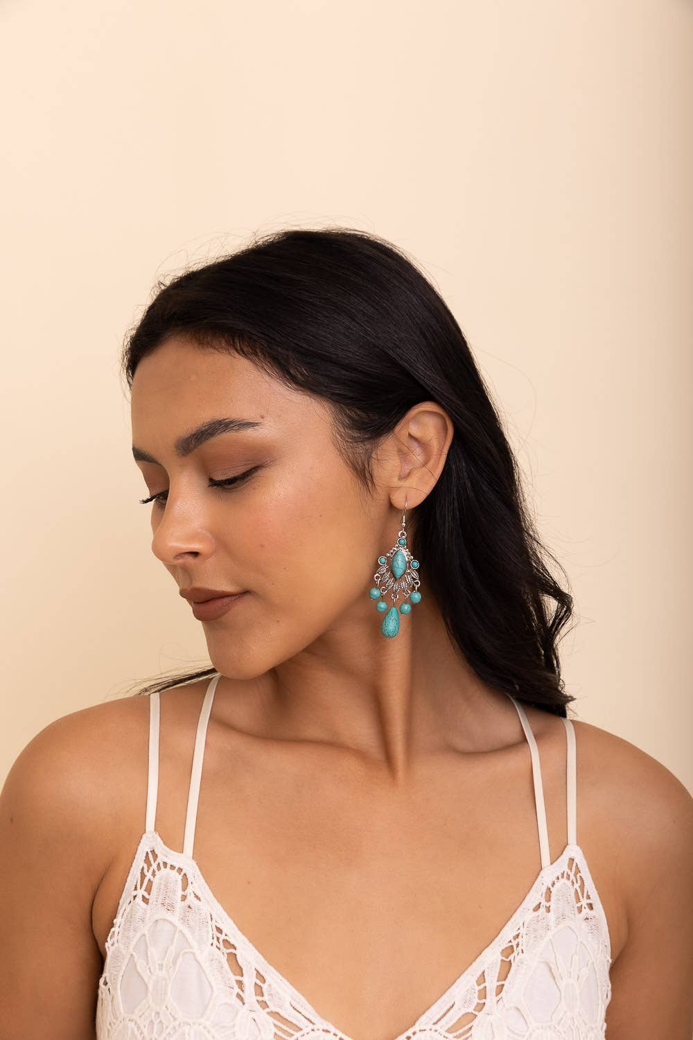 Vintage Turquoise Silver Chandelier Earrings