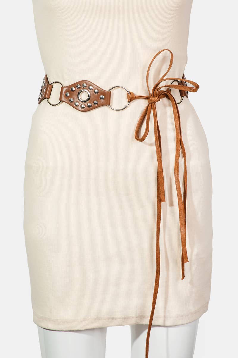 Faux Leather Studded Concho Chain Fashion Belt: BR