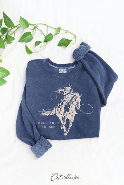 HOLD YOUR HORSES Mineral Graphic Sweatshirt: VINTAGE DENIM
